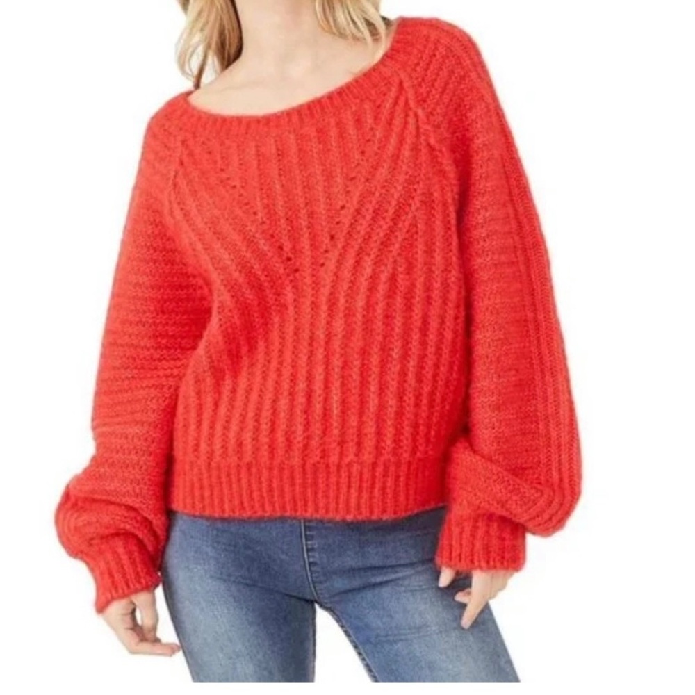 Free People Knit Red Sweater with Balloon Sleeves 
Size XS
